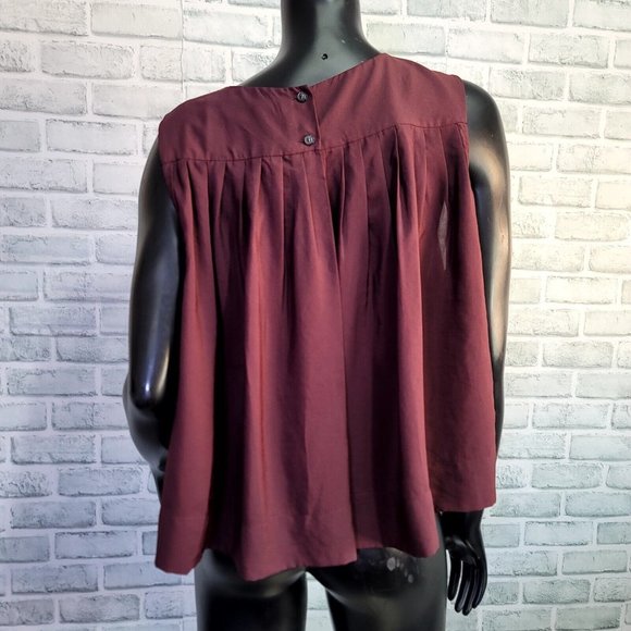 AllSaints Spitafield Womens M Reagan Merlot Pleated Swing Back Sleeveless Blouse - Picture 5 of 7